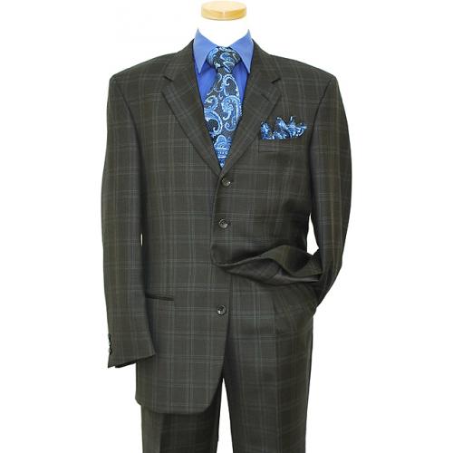 Zacchi Black With Double White / Royal Blue Windowpanes Wool Suit